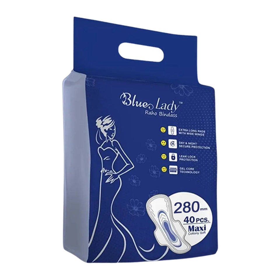 Blue Lady Extra Long Pads With Wides Wings Sanitary Pads – 280 mm, 40-Pack