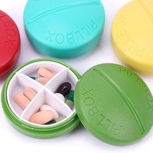 Portable Round Shape 4 Compartments Pill Box (1 Pc / With Brown Box)