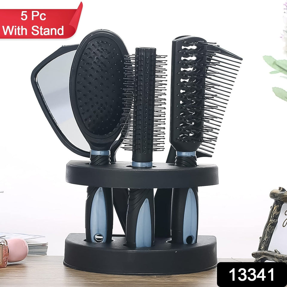 Hair Combs Mirror Set Professional Salon Hair Cutting Brushes Sets (5 Pc With Stand)