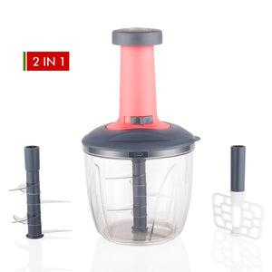 1100 ml 2 in 1 Push up Chopper with affixed with 6 Sharp Blade | Vegetable and Fruit Cutter with Easy Push and chop Button