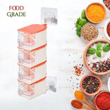 4 Layer Creative Adhesive Wall Hanging Rotary Seasoning Box Condiment Storage Container Kitchen with Spoon Pepper Sugar Spice Jar Rack Food