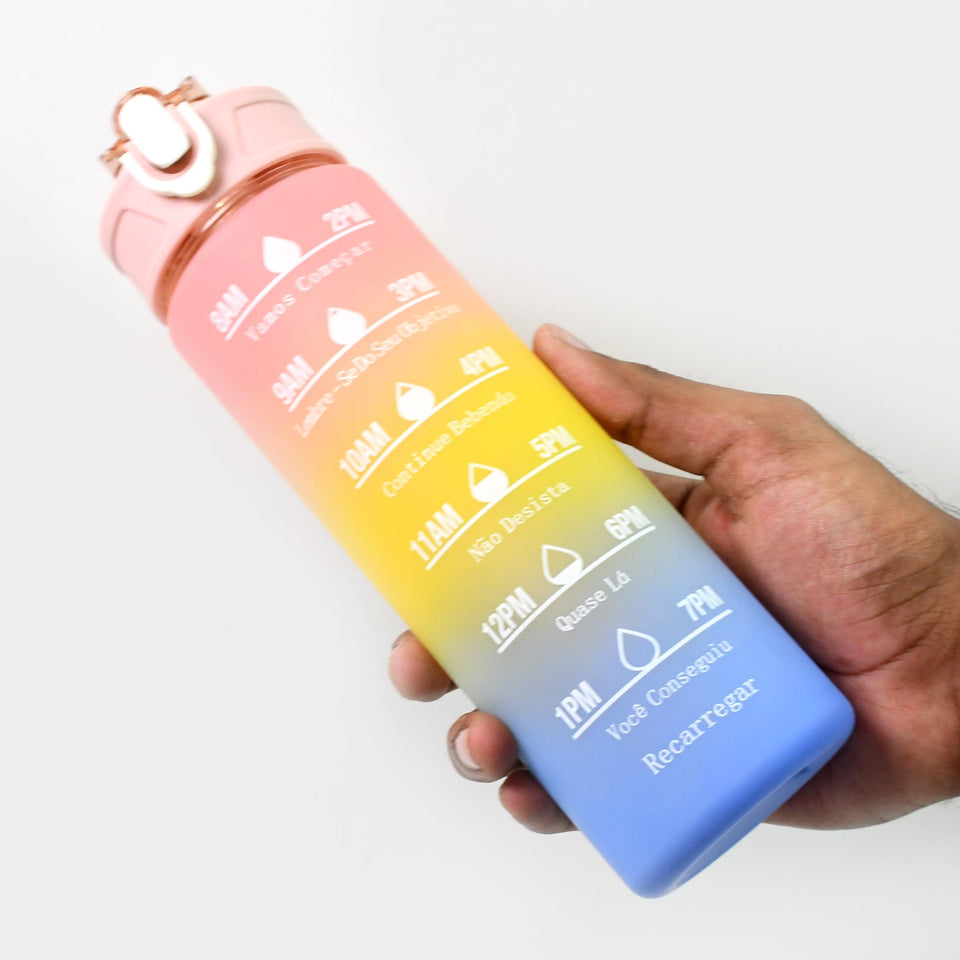 Plastic Colorful Motivational Water Bottle with Straw (900 ML)