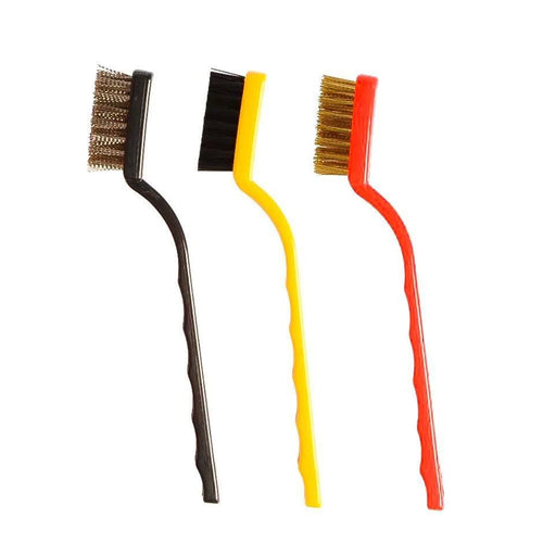 3 Pc Mini Wire Brush Set for cleaning (Brass, Nylon, Stainless Steel Bristles)