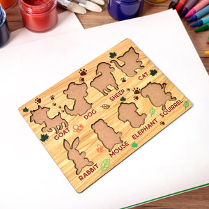 Wooden Animal Puzzle Learning Educational Board (1 Set / 28×20 Cm)