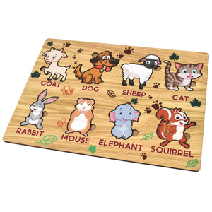 Wooden Animal Puzzle Learning Educational Board (1 Set / 28×20 Cm)