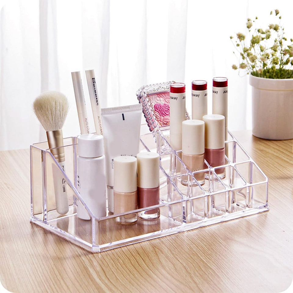 16 Compartment Cosmetic Makeup Jewellery Lipstick Storage Organiser Box, Cosmetic Storage Box Make-up Lipstick Organizer / Lipstick Holder Case  Transparent