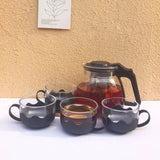 Flame Proof Glass Kettle & Cup Set With Strainer High Quality Kettle Set For Home & Café Use  (4 Cup & 1 Kettle) (24 Pc MOQ)