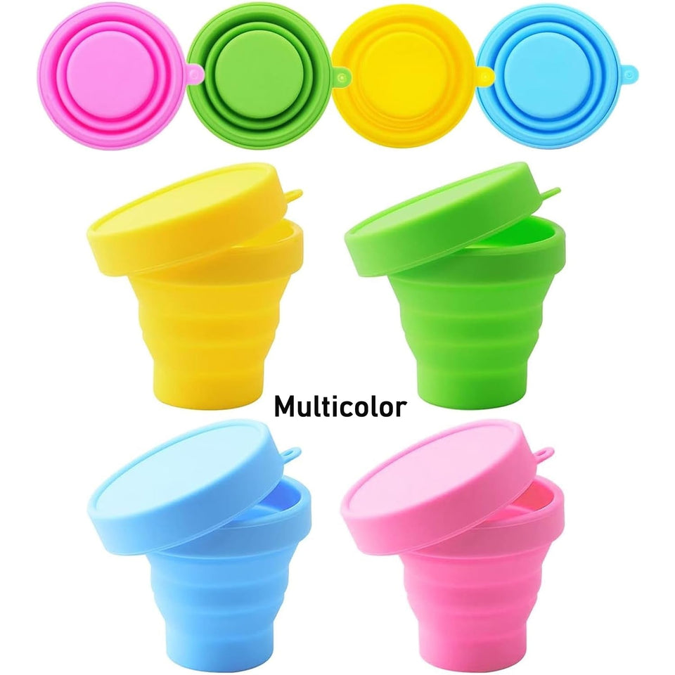 Round Silicone Foldable Glass / Cup, Foldable Travel Mug With Lid (1 Pc)