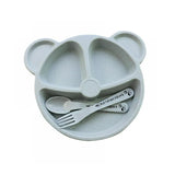 Kids 3 Compartment Food Tray / Plates With Spoon & Fork (1 Set)