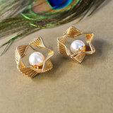 Elegant Gold-Plated Geometric Drop Earrings with White Pearl