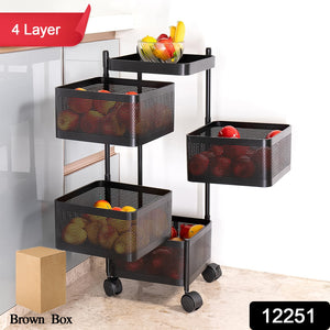 Metal Square High Quality Kitchen Trolley With Wheels (4 Layer  1 Pc)