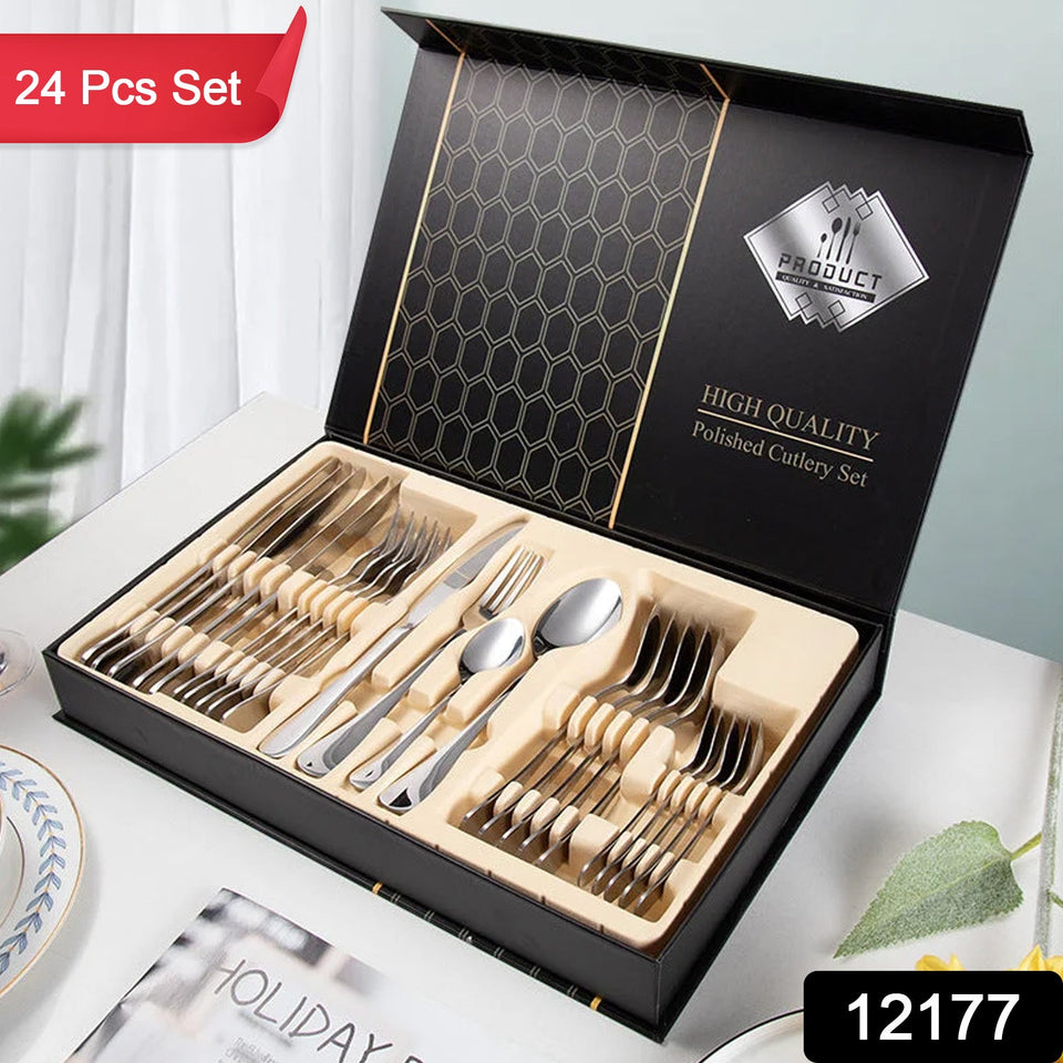 Premium Silver Daily Use Cutlery Set Stainless Steel Luxury Combo Set of 24