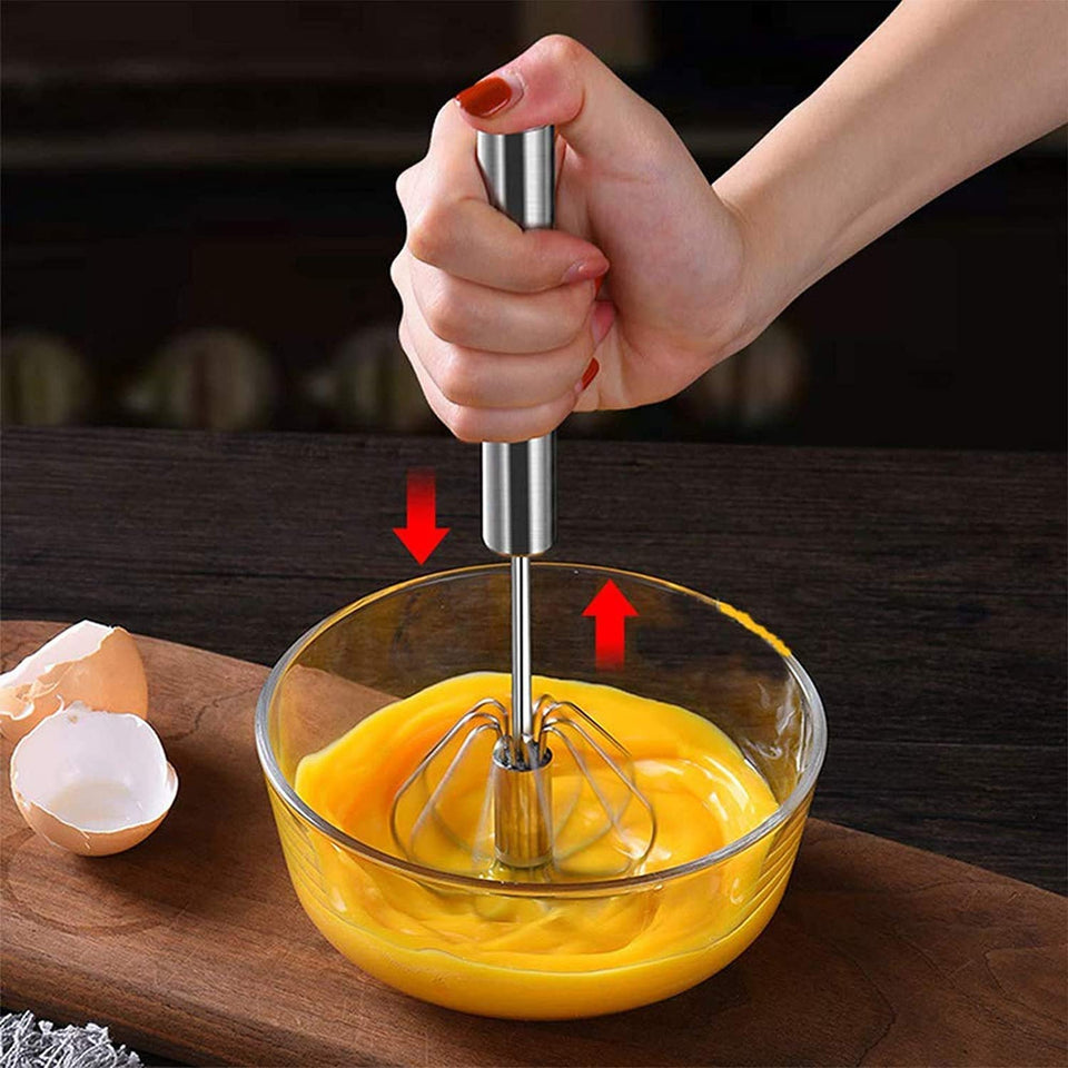 Small Stainless Steel Egg Whisk, Hand Push Rotary Whisk Blender (1 Pc / 27 Cm)