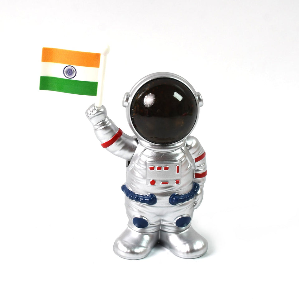 Solar Power Astronaut Ornament Moving Hand with Indian Flag (1 Pc)