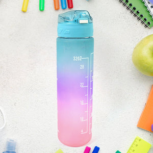 Plastic Colorful Motivational Water Bottle with Straw (900 ML)