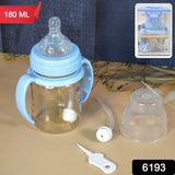 Plastic Baby Feeding Bottle with Handles, Cleaning brush & Straw (180 ML / 1 Pc)