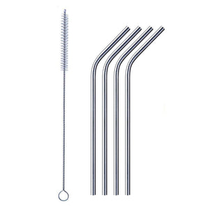 Reusable Stainless Steel Drinking Straws Bent (4 Bent Straws, 1 Brush)