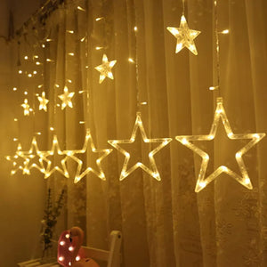 12 Stars LED Curtain String Lights with 8 Flashing Modes for Home Decoration, Diwali & Wedding LED Christmas Light Indoor and Outdoor Light ,Festival Decoration  (Warm White / With Box)