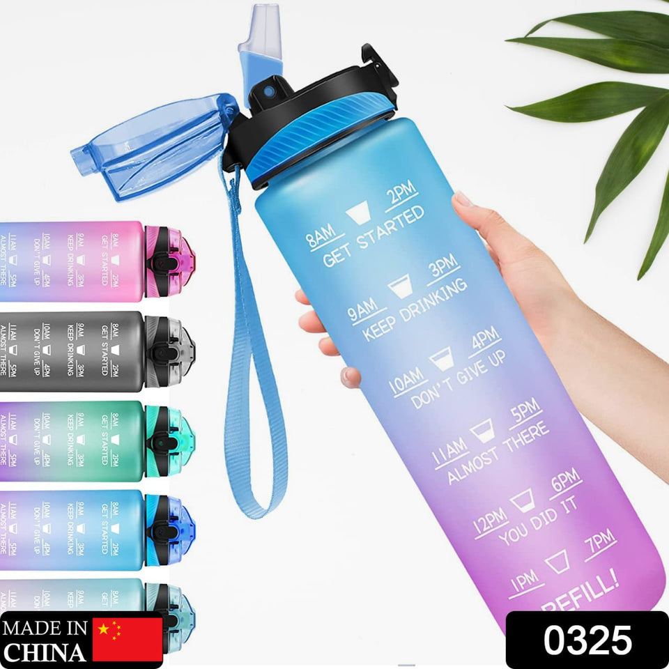 Motivational Water Bottle with Straw & Time Marker - Leakproof Tritan Portable Gym Bottle for Sports, Hiking & Camping