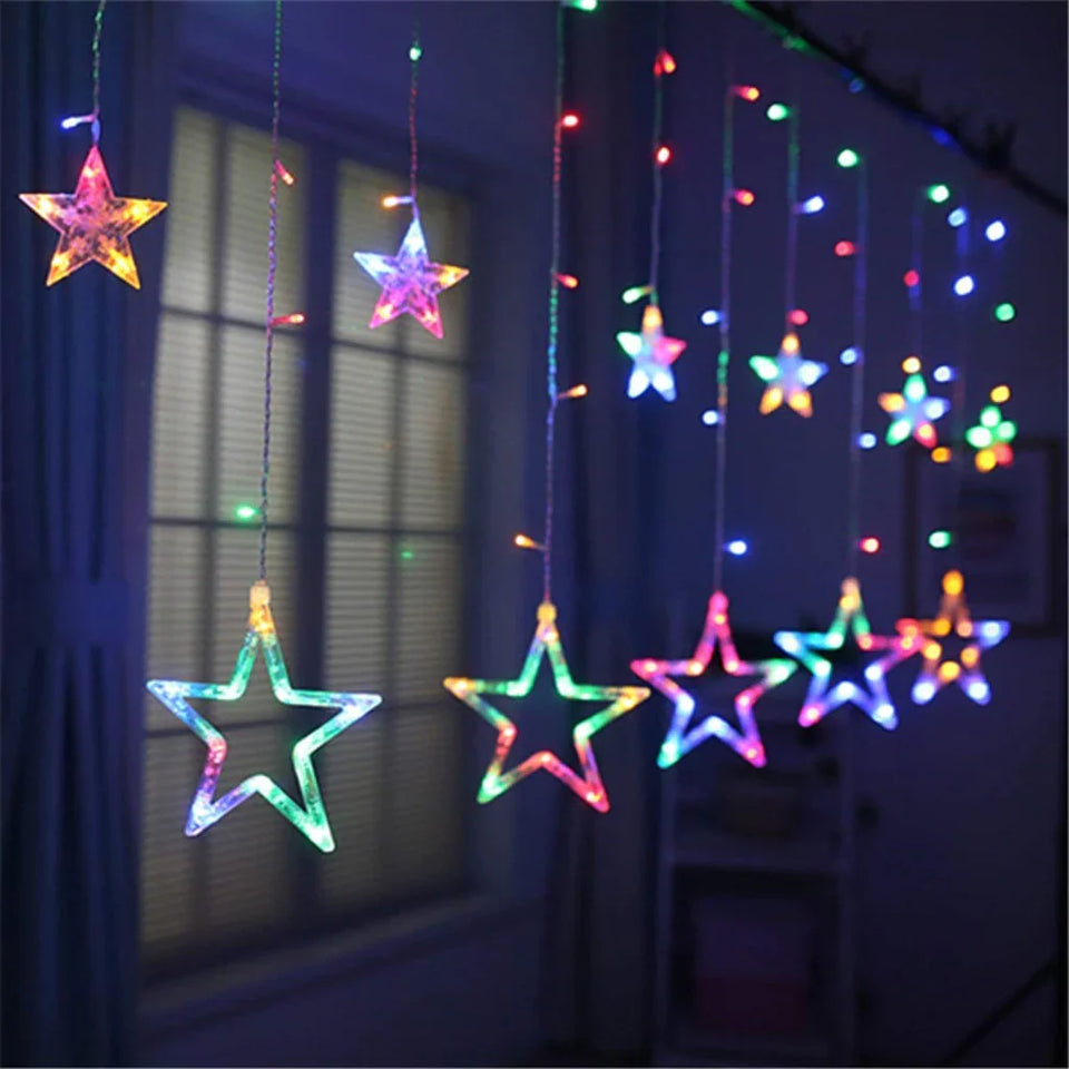 12 Stars LED Curtain String Lights with 8 Flashing Modes for Home Decoration, Diwali & Wedding LED Christmas Light Indoor and Outdoor Light ,Festival Decoration (Multicolor / With Box)