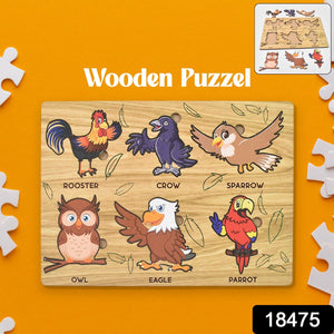 Wooden Bird Puzzle Learning Educational Board (1 Set / 28×20 Cm)