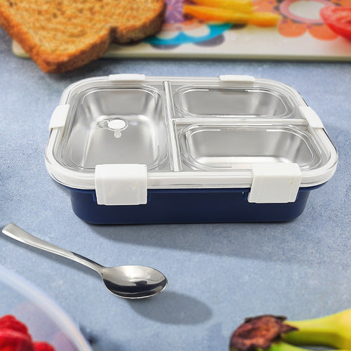 3 Compartment Transparent Stainless Steel Lunch Box for Kids, Tiffin Box, Lunch Box, Lunch Box for Kids, Insulated Lunch Box, Lunch Box for Office Women and Men, Stainless Steel Tiffin Box for Boys, Girls, School Office (Multi Color)