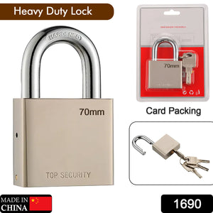 1690 Heavy Steel Premium Square Padlock 70mm With 4 Keys  Multipurpose Hardened Shackle Padlock For Door Gate Shutter And Home