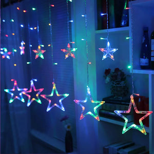 12 Stars LED Curtain String Lights with 8 Flashing Modes for Home Decoration, Diwali & Wedding LED Christmas Light Indoor and Outdoor Light ,Festival Decoration (Multicolor / With Box)