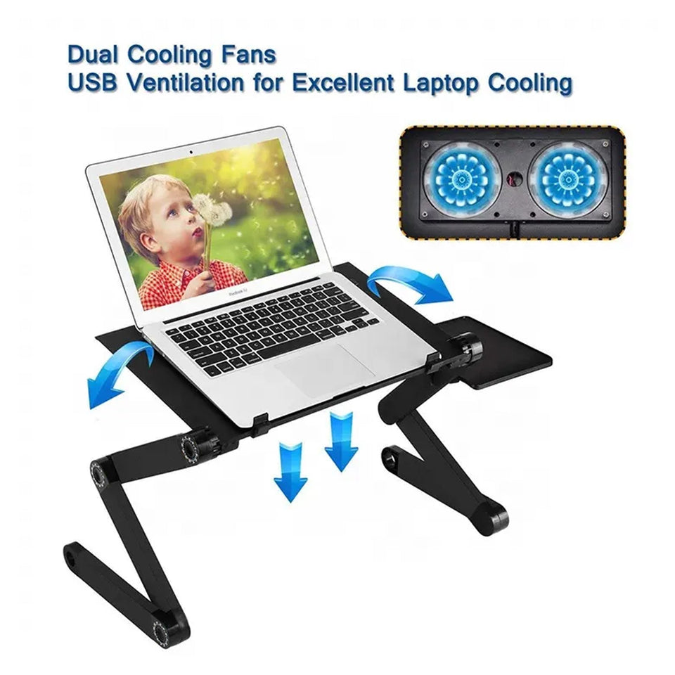 Modern Style Portable Adjustable Foldable Laptop Holder Notebook Desks Lap PC Folding Desk Table Vented Stand  2 Built in Cooling Fans