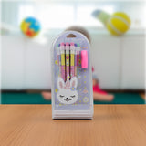 Cute Rabbit Bear Drawing Graphite Writing Pencil Set with Pencil Sharpener & Eraser, Pencil and Eraser Set with Eraser for Kids, for Girls, Fancy School Stationary, Birthday Party Return Gift (14 Pc Set)