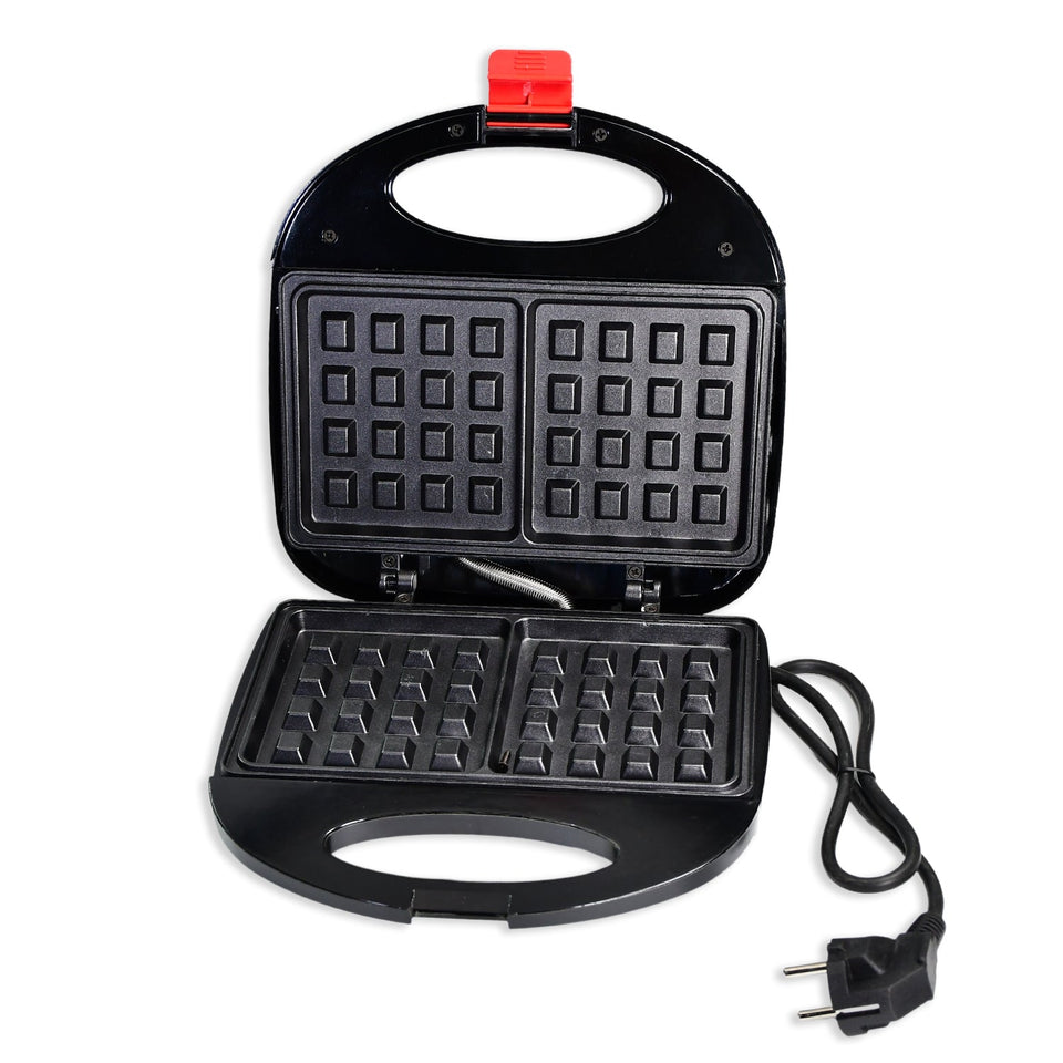 Waffle maker for two square waffles, with non-stick plates and light indicators