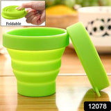 Round Silicone Foldable Glass / Cup, Foldable Travel Mug With Lid (1 Pc)