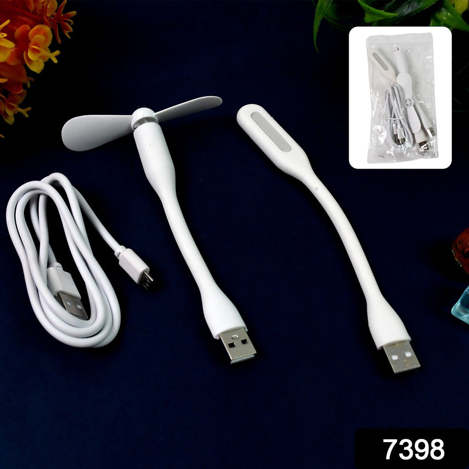 Portable Mini USB Fan, USB Light & Micro USB Cable (3 Pcs Set)