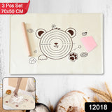 3 In 1 Heavy Silicone Baking Mat With Wooden Belan & Cake Scraper (3 Pcs Set / 70×50 CM)