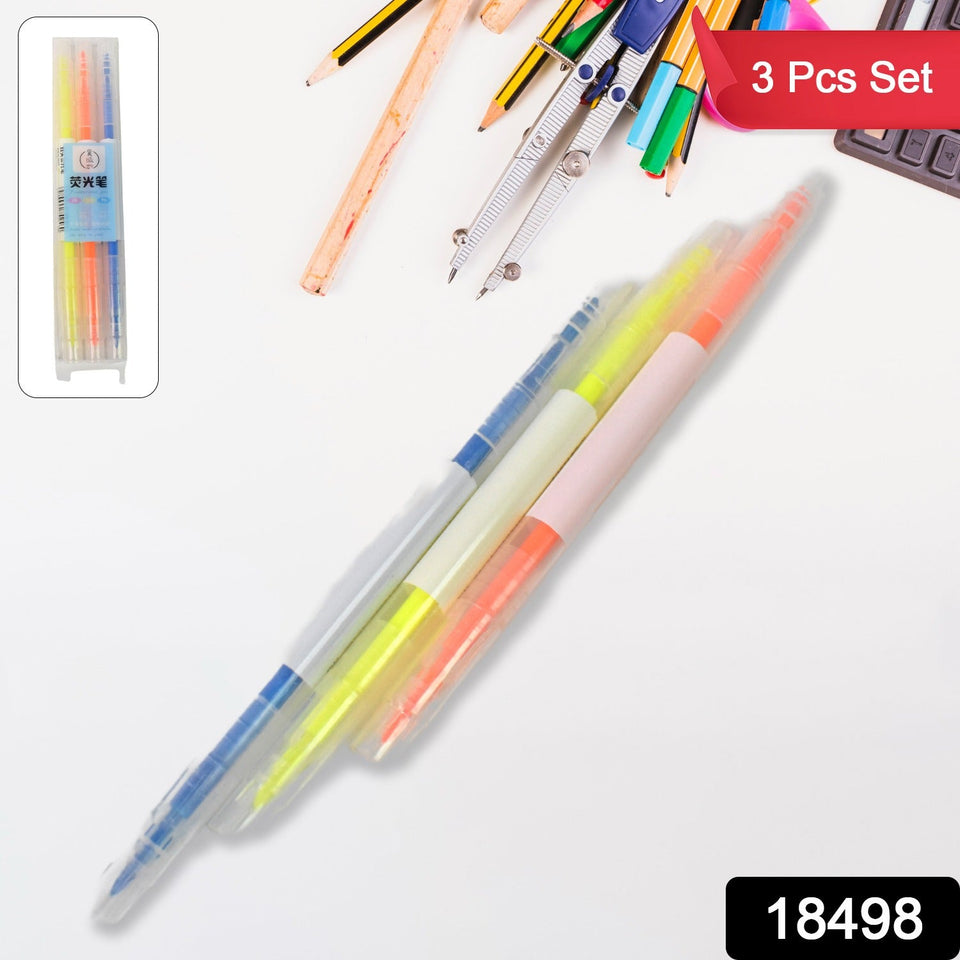 Dual-Headed Highlighter 3 Colors Double head Highlighter Pen (3 Pcs Set)