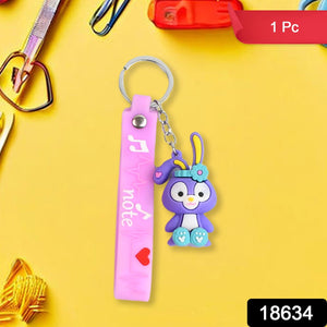 Cute Cartoon Silicone 3D Key Chain with Metal Hook & Strap (Pack of 1)