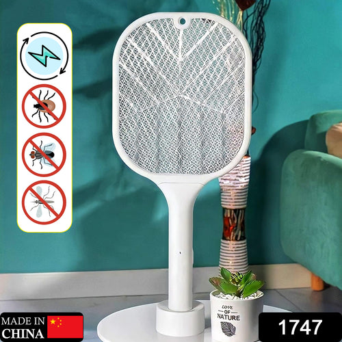 1747 Mosquito Killer Racket  Rechargeable Automatic Electric Fly Swatter  Mosquito Zapper Racket With Uv Light Lamp  Mosquito Swatter With Usb Charging Base  Electric Insect Killer Racket Machine Bat