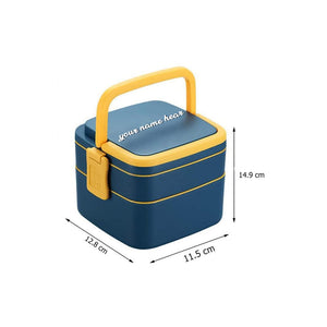 Customized BLUE DOUBLE-LAYER PORTABLE LUNCH BOX STACKABLE WITH CARRYING HANDLE AND SPOON LUNCH BOX , Bento Lunch Box