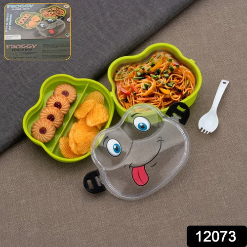 Double Layer Froggy Shape Lunch Box With Spoon (1 Pc  Mix Color)