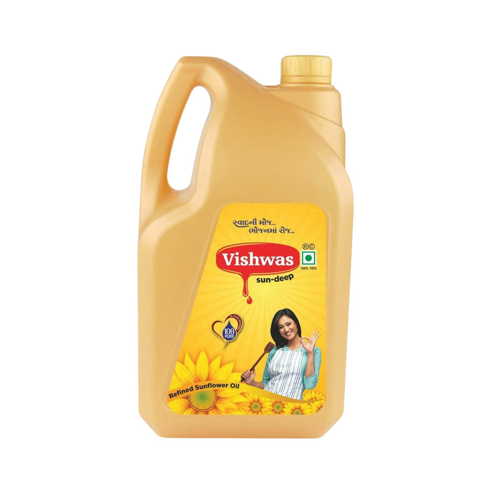 Vishwas Sunflower Oil Jar & Pouch | Refined Sunflower Oil 100% Natural and Pure Sunflower Cooking Oil