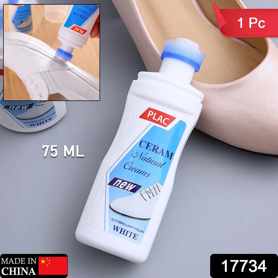 White Shoe Brightener with Removal of Dirt and Whitening Function White Shoes Cleaner with Brush Head for Dirty Shoe Polish Natural Waxes (75 ML)