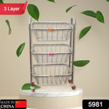 Multipurpose 3 Layer Stainless Steel Fruit & Vegetable 4 Stand Kitchen Trolley | Fruit Basket | Vegetable Basket | Onion Potato Rack For Kitchen | Vegetable Stand For Kitchen