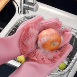 17723 Dishwashing Gloves With Scrubber Silicone Cleaning Reusable Scrub Gloves For Wash Dish Kitchen Bathroom Pet Grooming Wet And Dry Glove (1 Pair 250 Gm)