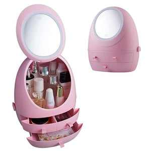 Cosmetic Storage Box Skin Care Products Organizer for Makeup with Mirror 3 Drawers