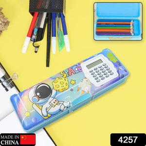 Double Sided Magnetic Geometry Box, Pencil Box with Calculator for Boys Art Plastic Pencil Box  for Girls and Boys