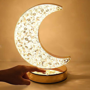 12570 Crystal Table Lamp  Moon Shape Touch Control Lamp With 3 Color  Metal Bedside Lamp For Kids Bedroom Romantic Desktop Nightstand  Stepless Dimming Usb Charging Touch Night Light