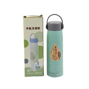 High Portable Water Bottle, Creative Wheat Fragrance Glass Bottle Water with Mobile Phone Holder Wide Mouth Glass Water 380ml (MOQ :- 80 pc)