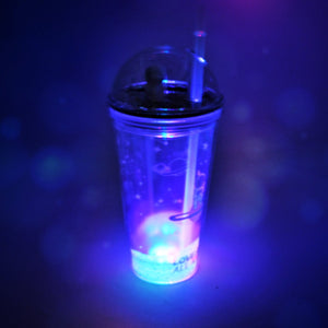 LED Glow Light, Design Printed Insulated Double Wall Plastic Tumbler Cups With Straws 13oz Theming Astronaut in Space Travel Tumbler Freezer Mug Drinking Cups for Boys and Girls School/Tuition/Gym/ Picnic (Pack Of 1)