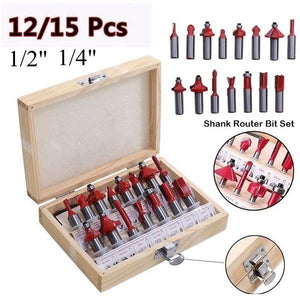 12 / 15pcs Milling Cutter Router Bit Set