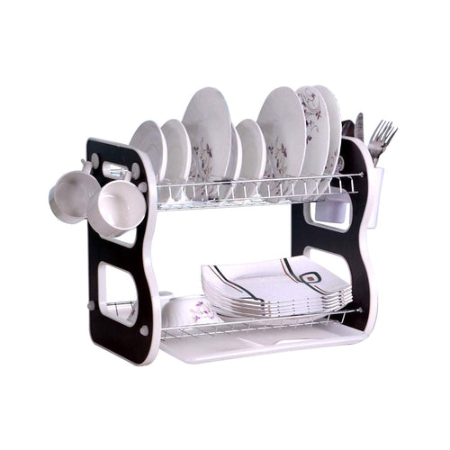 DISH DRAINER TWO LAYER DISH DRYING RACK WITH DRAIN BOARD